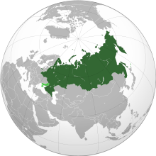 The Union State of Russia and Belarus on the globe, with Russian-occupied territories in light green[lower-alpha 1]