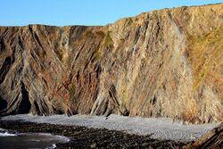 Coloured strata on the cliffs on Warren Beach - geograph.org.uk - 1518539.jpg