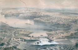 View of Parliament Hill and Chaudière Falls. "City of Ottawa, Canada West", ca. 1859, by Stent and Laver..jpg