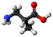 Ball-and-stick model of the 3-aminoisobutyric acid molecule
