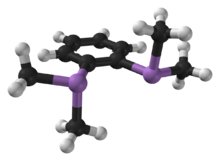 Ball and stick model of 1,2-bis(dimethylarsino)benzene