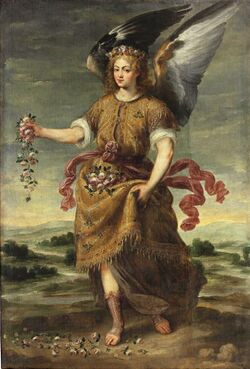 El Arcángel Baraquiel esparciendo flores, de Bartolomé Román (Museo del Prado).jpg