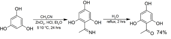 Hoesch reaction example, 1-(2,4,6-trihydroxyphenyl)ethanone from phloroglucinol