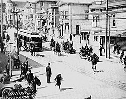 Scab streetcar led by police - San Francisco Street Car Strike 1907.jpg