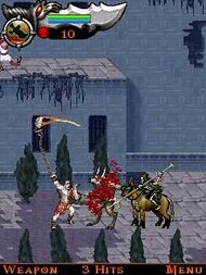 Protagonist Kratos attacks two enemies.