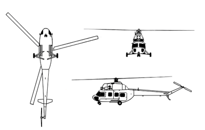 3-view line drawing of the Mil Mi-2