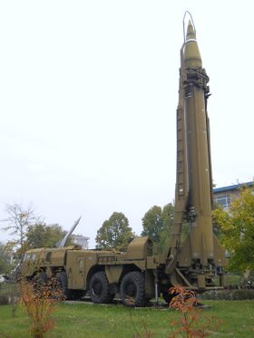 Scud missile on TEL vehicle, National Museum of Military History, Bulgaria.jpg